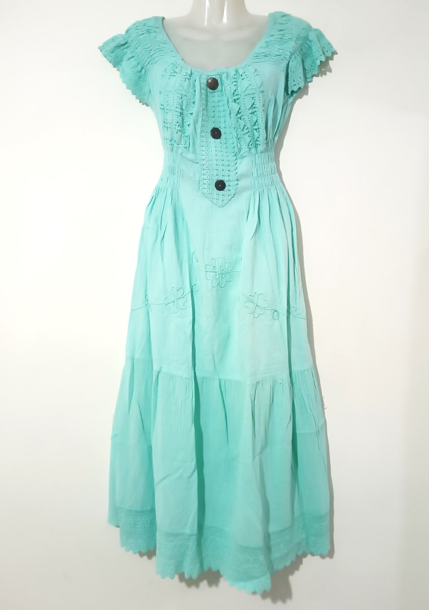 VESTIDO LARGO DE ALGODÓN VERDE AGUA  III1