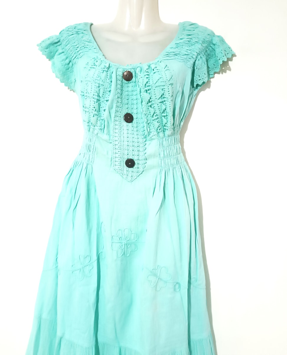 VESTIDO LARGO DE ALGODÓN VERDE AGUA  III2