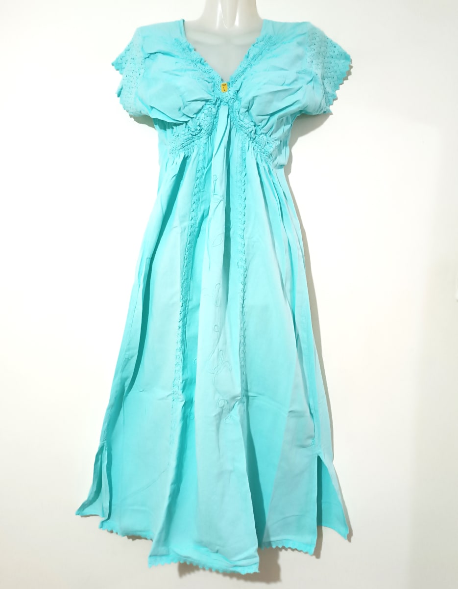 VESTIDO LARGO ALGODÓN  VERDE AGUA II1