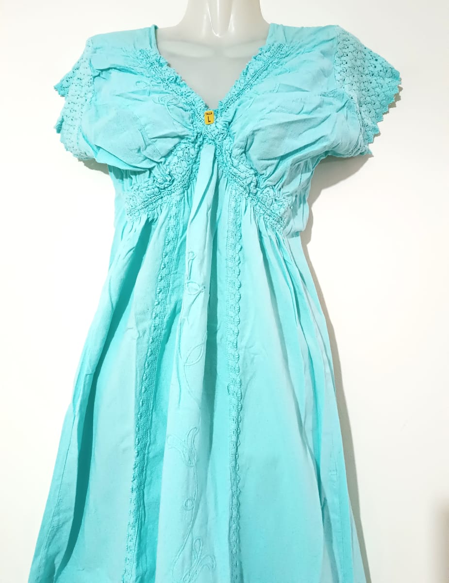 VESTIDO LARGO ALGODÓN  VERDE AGUA II2