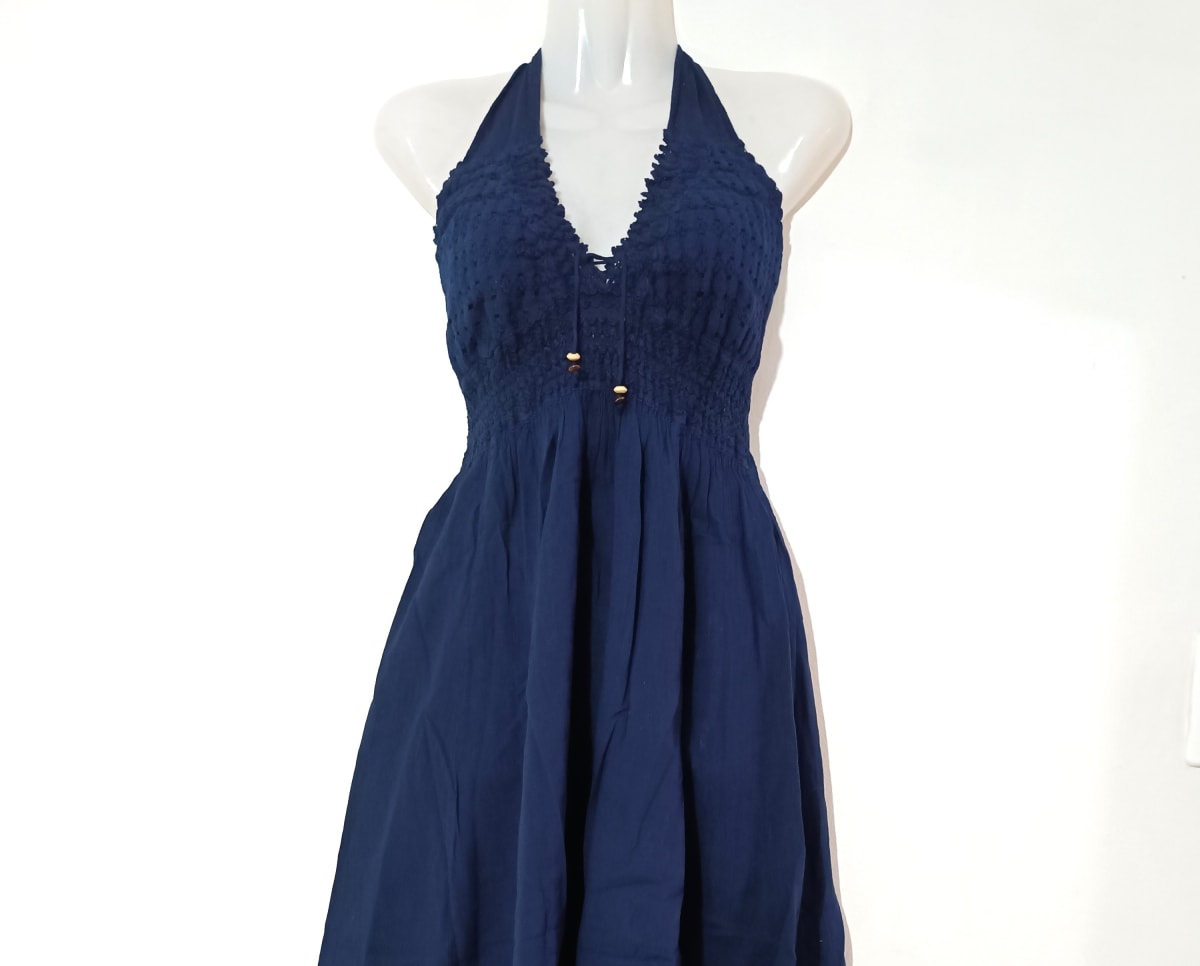 VESTIDO LARGO DE ALGODÓN  AZUL MARINO3