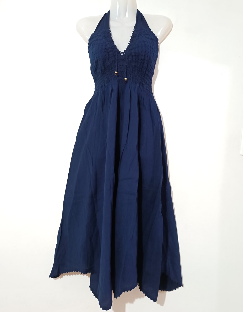 VESTIDO LARGO DE ALGODÓN  AZUL MARINO1