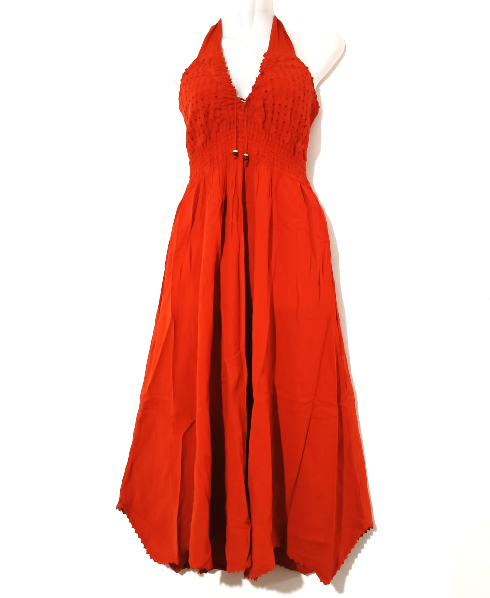 VESTIDO LARGO DE ALGODÓN  TERRACOTA1
