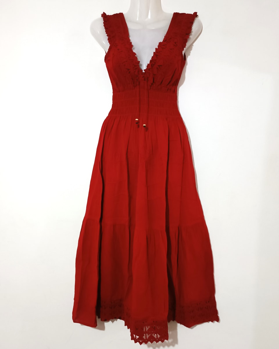 VESTIDO DE ALGODÓN  LARGO ROJO1