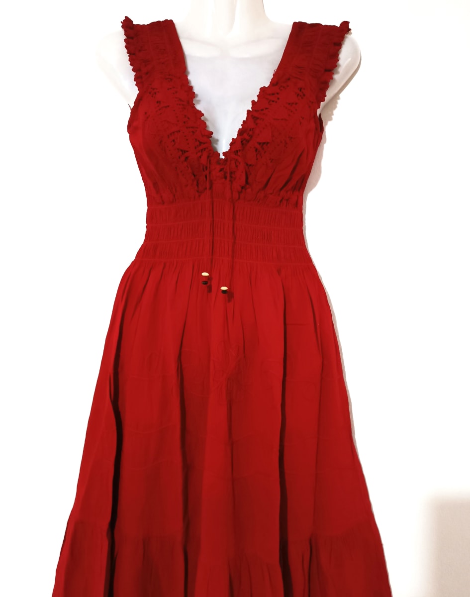 VESTIDO DE ALGODÓN  LARGO ROJO2