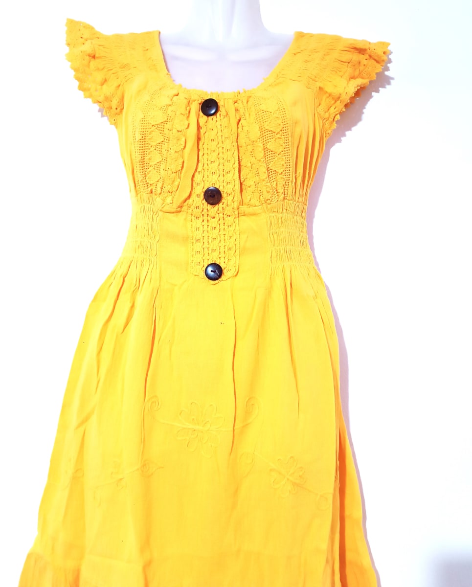 VESTIDO LARGO DE ALGODÓN AMARILLO  REDONDO2