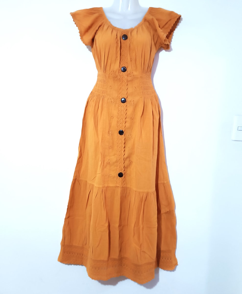 VESTIDO DE ALGODÓN  MOSTAZA LARGO1