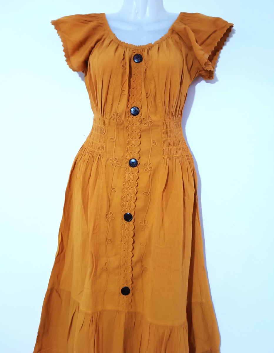 VESTIDO DE ALGODÓN  MOSTAZA LARGO2