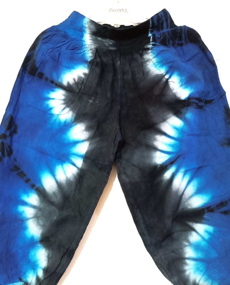 PANTALÓN  BOMBACHO ALGODÓN AZUL MANCHADO2