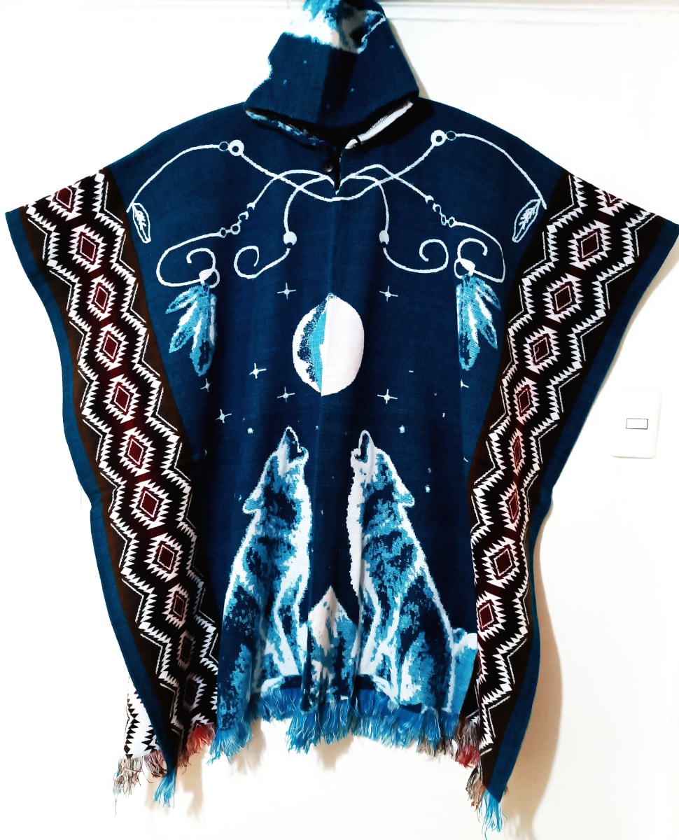 PONCHO ALPACA  LOBOS NOCHE DE LUNA1