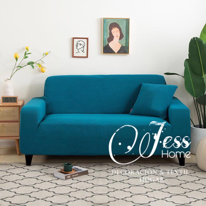 Funda Sofa Algodón Texturado Azul Turquesa 3C jesshome.cl