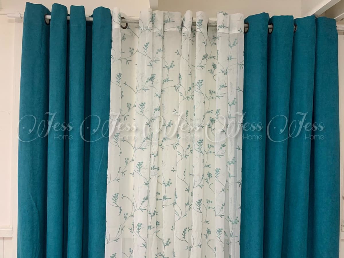 Set Cortinas Y Visillo Verde Turquesa 4Pz | jesshome.cl