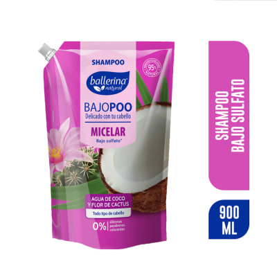 Shampoo Ballerina Bajopoo Micelar Agua de Coco y Flor de Cactus