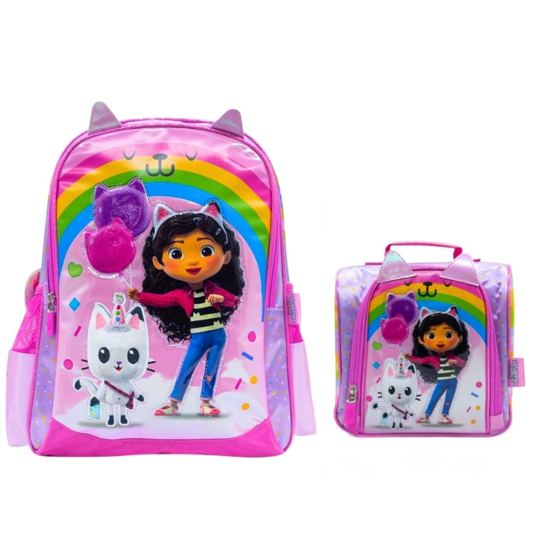 Pack Escolar Mochila y Lonchera Gabby y su Casa de Muñecas