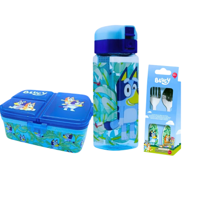 Pack Tomatodo 550 ml + Taper Lonchera + Cubiertos Bluey modelo 31