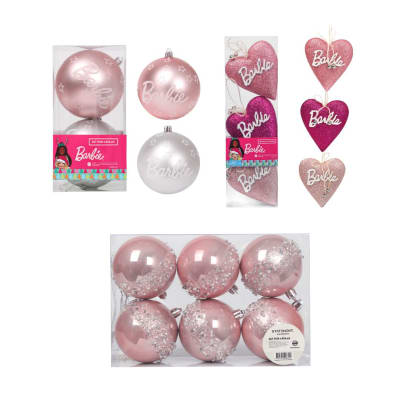 Tripack Decoración Navidad Barbie con 2 Bolas 10 cm + 6 Bolas 8 cm + 2 Corazones 12 cm1