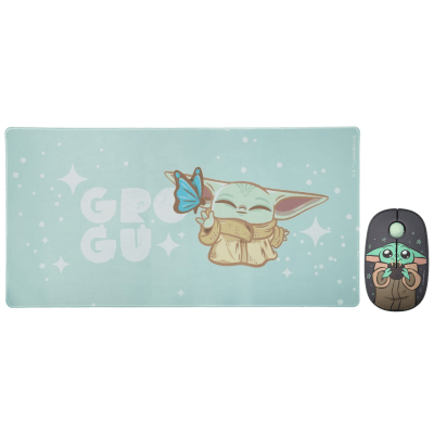 Mouse Inalambrico + Pad Desk Star Wars Baby Yoda Neopreno Antideslizante 80x40 CM Mod 31