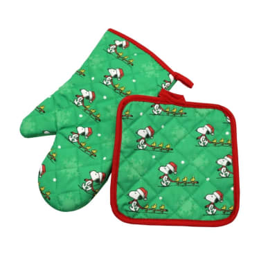 Guante y Toma Olla de Cocina Adulto Snoopy Verde1