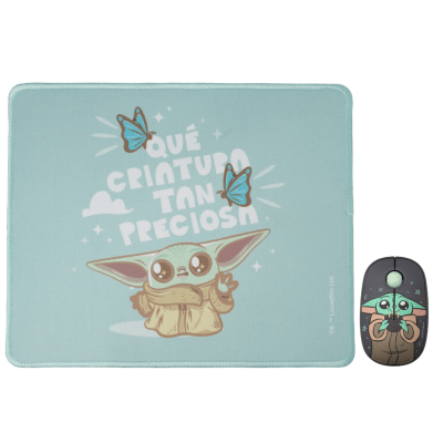 Mouse Inalambrico + Pad Desk Star Wars Baby Yoda Neopreno Antideslizante 24x20 CM Mod 31