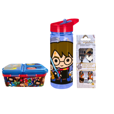 Pack Tomatodo 580 ml + Taper Lonchera + Cubiertos Harry Potter1