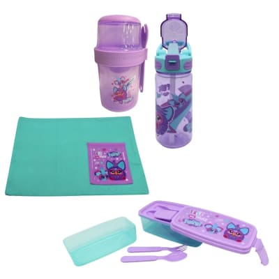 Pack Escolar Furby Tomatodo Con Cañita 500ml + Vaso Yogurera + Taper Doble Nivel + Individual1