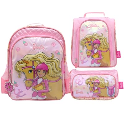 Mochila Oficio + Lonchera + Cartuchera Barbie Jinete1
