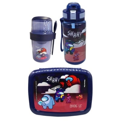 Pack Escolar Among us Tomatodo Con Pico 500ml + Vaso Yoguerera+ Taper Bento1