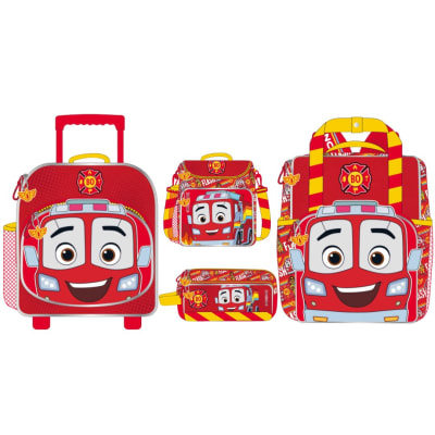 Pack 4 Maleta Mochila Nido Premium Disney Firebuds Rojo1