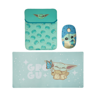 Mouse Inalambrico + Pad Desk 80x40 CM + Funda para Laptop Reversible Star Wars Baby Yoda Neopreno 151