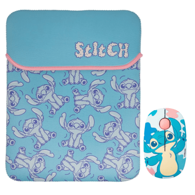 Mouse Inalambrico + Funda para Laptop Reversible Stitch Disney Neopreno 15 - 16 pulgadas Mod 11