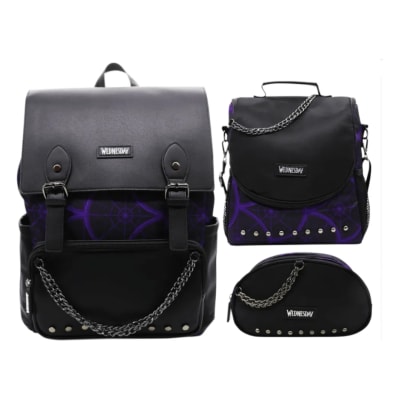 Pack Escolar Mochila Merlina Addams Morada Oficio1