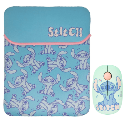 Mouse Inalambrico + Funda para Laptop Reversible Stitch Disney Neopreno 15 - 16 pulgadas Mod 21