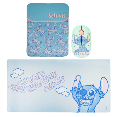 Mouse Inalambrico + Pad Desk 80x40 CM + Funda para Laptop Reversible Stitch Disney Neopreno 15 - 16 pulgadas Mod 11