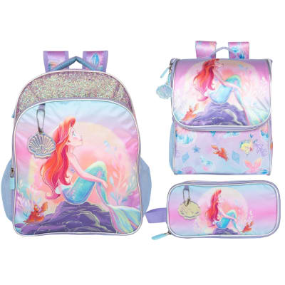 Pack Escolar Mochila Princesa Ariel La Sirenita Rosado Oficio1