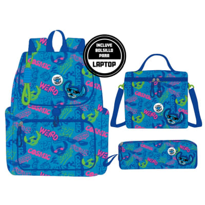 Pack Escolar Mochila Oficio Premium Disney Stitch Celeste1