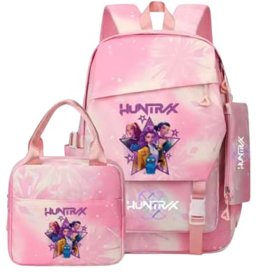 Pack Escolar Mochila Oficio Guerreras Kpop Huntrix Rosado Estrella1