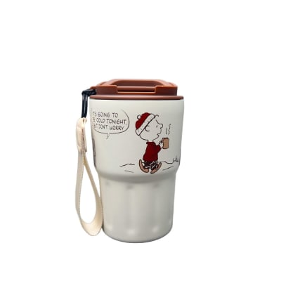 Mug Vaso Acero Termico Snoopy Con Correa Blanco 360 ML1