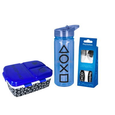 Pack Tomatodo 580 ml + Taper Lonchera + Cubiertos Play Station1