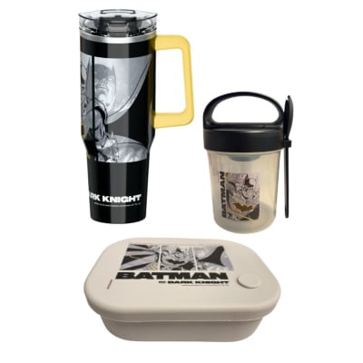 Pack Escolar Batman Mug Vaso con Cañita 1200ml +Taper con Cuchara 560ml + Taper Silicona 770ml1