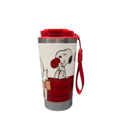 Mug Vaso Acero Termico Snoopy Con Correa Rojo 450 ML1