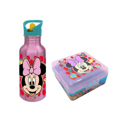 Pack Escolar Minnie Mouse Tomatodo Aluminio con Cañita 545ml + Taper Sandwichera1