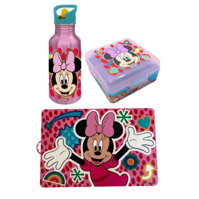 Pack Escolar Minnie Mouse Tomatodo Aluminio con Cañita 545ml + Taper Sandwichera + Individual1