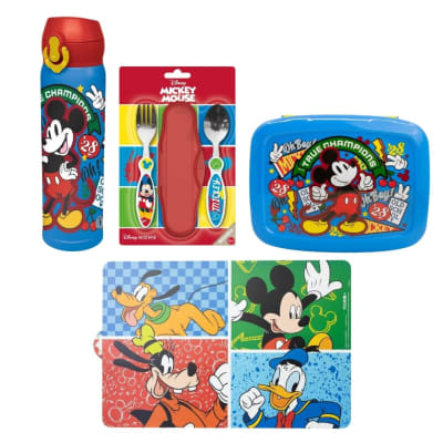 Pack Escolar Mickey Mouse Tomatodo 580ml + Set de Cubiertos + Taper con Divisiones + Individual1