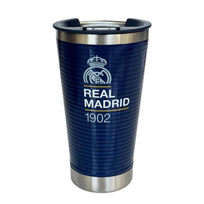 Mug Vaso Acero Termico Real Madrid Futbol Azul Con Destapador 500 ML1