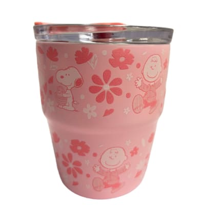 Mug vaso con cañita Snoopy Kawaii Chibi 480 ml rosado1