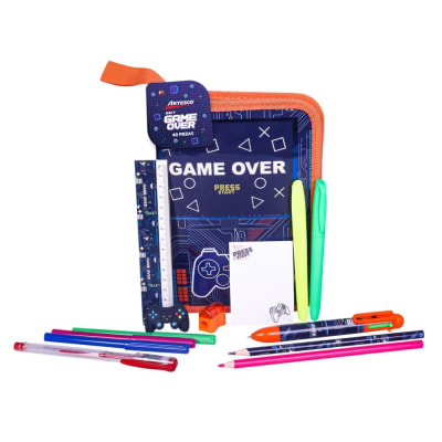Cartuchera Cuaderno Artesco Game Over 24 Plumones + Libro para colorear1