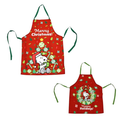Pack Mandil Delantal de Cocina Snoopy Adulto 60x80 cm Rojo + Niño 45x55 cm Rojo1