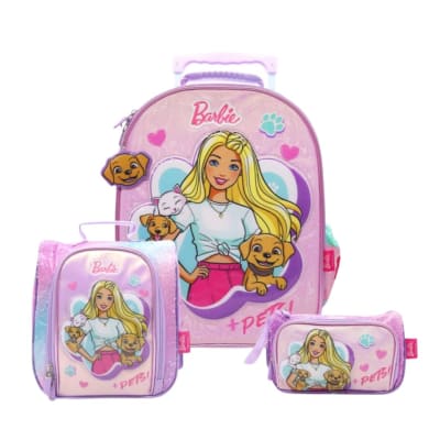 Pack Escolar Maleta Barbie Mascotas Rosado Oficio1