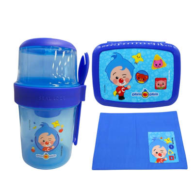 Pack Lonchera Escolar Plim Plim Vaso Yogurera + Taper con Divisiones + Individual1