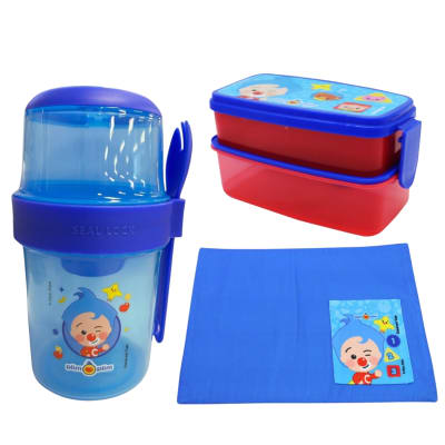 Pack Lonchera Escolar Plim Plim Vaso Yogurera + Taper Doble Nivel 510ml + Individual1